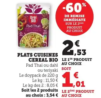 Bi1 Plats cuisines cereal bio offre