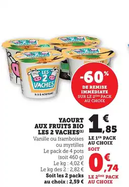 Bi1 Yaourt aux fruits bio les 2 vaches offre