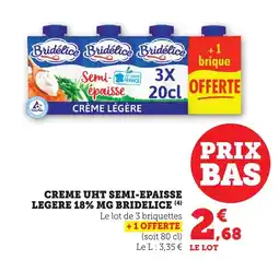 Bi1 Creme uht semi-epaisse legere 18% mg bridelice offre