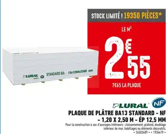 Brico Cash PLURAL Plaque de plâtre BA13 Standard - NF offre