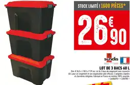 Brico Cash SUNDIS Lot de 3 bacs 60 L offre