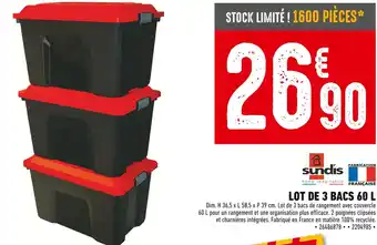 Brico Cash SUNDIS Lot de 3 bacs 60 L offre