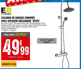 Brico Cash Colonne de douche chromée avec mitigeur mécanique 'Epice' offre