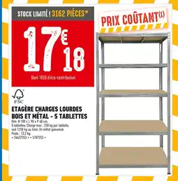 Brico Cash Etagère charges lourdes bois et métal - 5 tablettes offre