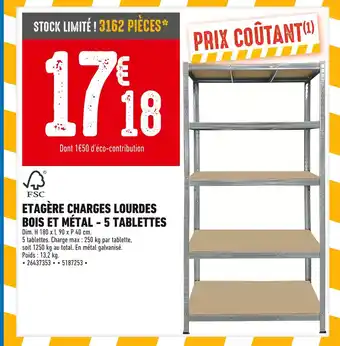 Brico Cash Etagère charges lourdes bois et métal - 5 tablettes offre
