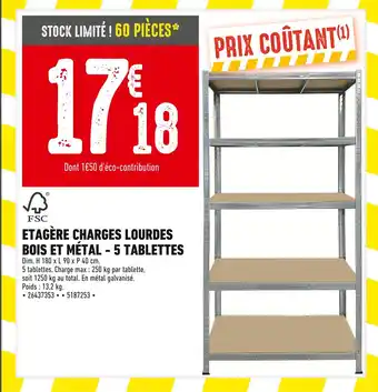 Batkor Étagère charges lourdes bois et métal - 5 tablettes offre