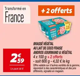 Netto Andros Brassé Végétal au Lait de Coco Fraise Gourmand & Végétal offre