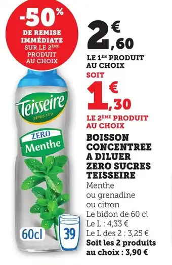 Bi1 Boisson concentree a diluer zero sucres teisseire offre