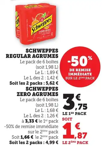 Bi1 Schweppes regular agrumes offre