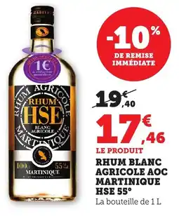 Bi1 Rhum blanc agricole aoc martinique hse 55° offre