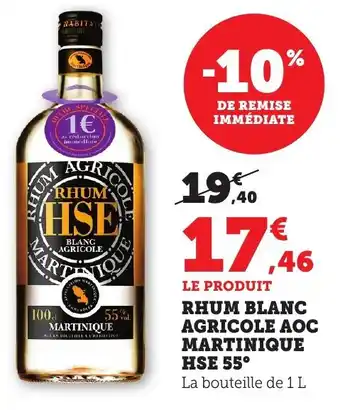 Bi1 Rhum blanc agricole aoc martinique hse 55° offre
