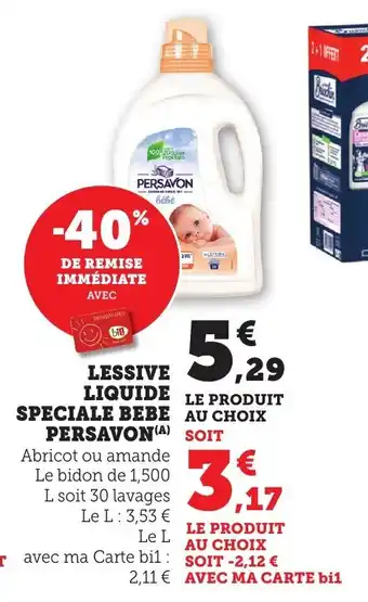 Bi1 Lessive liquide speciale bebe persavon offre