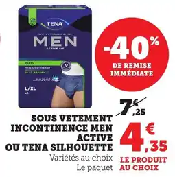 Bi1 Sous vetement incontinence men active ou tena silhouette offre