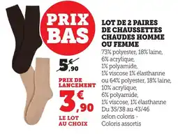 Bi1 Lot de 2 paires de chaussettes chaudes homme ou femme offre