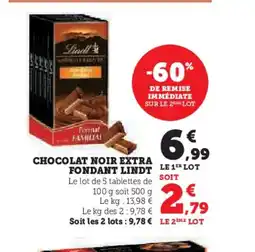 Super U LINDT Chocolat noir extra fondant offre