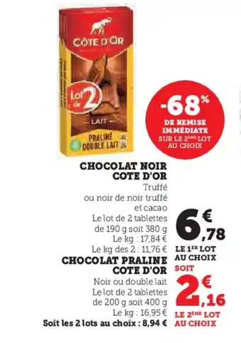 Super U COTE D'OR Chocolat noir offre
