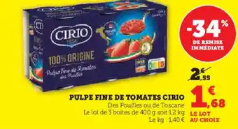Super U CIRIO Pulpe fine de tomates offre