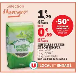 Super U Lentilles vertes le bon semeur offre