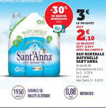 Super U SANT'ANNA Eau minerale naturelle offre