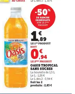 Super U OASIS Tropical sans sucres offre