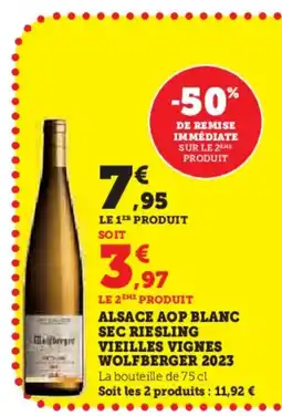 Super U WOLFBERGER 2023 Alsace aop blanc sec riesling vieilles vignes offre