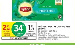 Intermarché Contact LIPTON Thé vert menthe origine asie offre