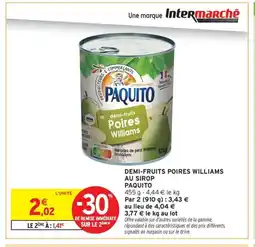 Intermarché Contact PAQUITO Demi-fruits poires williams au sirop offre