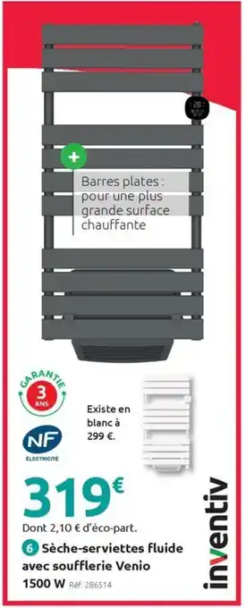 Mr Bricolage Sèche-serviettes fluide avec soufflerie Venio 1500 W offre