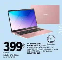 E.Leclerc PC PORTABLE 15” E510KA BQ141W “ASUS” offre