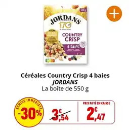 Coccinelle Supermarché Céréales country crisp 4 baies jordans offre