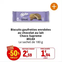Coccinelle Supermarché Biscuits gaufrettes enrobées au chocolat au lait choco supreme milka offre
