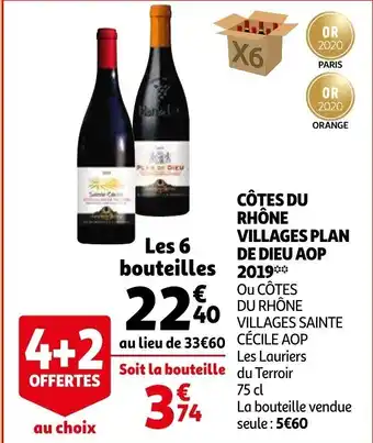Auchan Côtes du Rhône Villages Plan de Dieu AOP 2019 offre