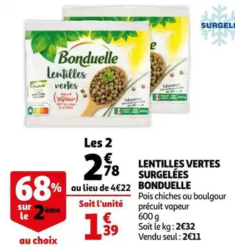 Auchan Bonduelle lentilles vertes surgelées offre