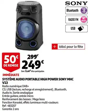 Auchan Sony système audio portable high power mhc offre