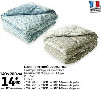 Auchan Couette imprimée double face offre