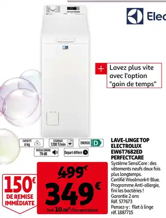 Auchan Electrolux lave-linge top ew6t7682ed perfectcare offre