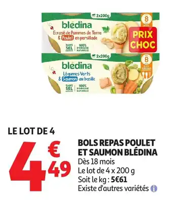 Auchan Bols repas poulet et saumon blédina offre