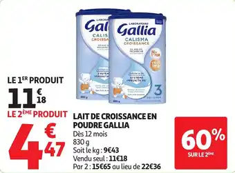 Auchan Lait de croissance en poudre gallia offre