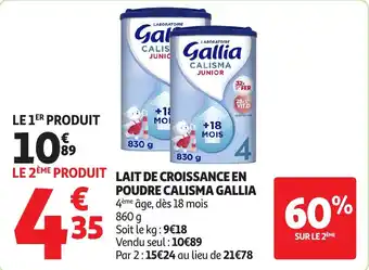 Auchan Lait de croissance en poudre calisma gallia offre