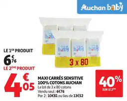 Auchan Maxi carrés sensitive 100% cotons auchan offre