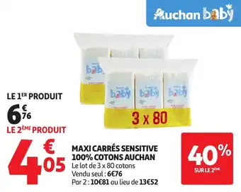 Auchan Maxi carrés sensitive 100% cotons auchan offre