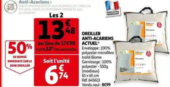 Auchan Actuel oreiller anti-acariens offre