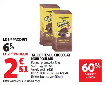 Auchan Tablettes de chocolat noir poulain offre