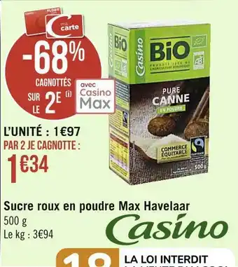 Géant Casino Max havelaar sucre roux en poudre offre