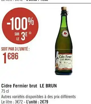 Géant Casino Le brun cidre fermier brut offre