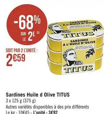 Géant Casino Titus sardines huile d'olive offre