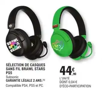 E.Leclerc SÉLECTION DE CASQUES SANS FIL BRAWL STARS PS5 offre