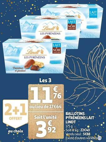 Auchan Lindt ballotins pyrénéens lait offre