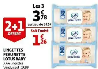 Auchan Lotus baby lingettes peau nette offre