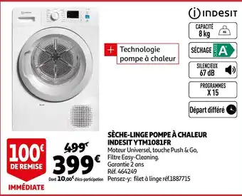 Auchan Indesit sèche-linge pompe à chaleur ytm1081fr offre